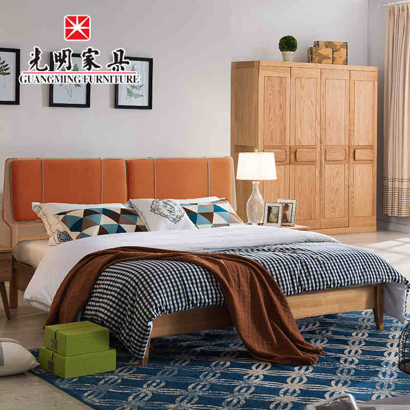 【光明家具】北歐簡約風全實木床1.8米紅橡木雙人床原木色實木橡木床 WX3-1502-180 【光明家具】北歐簡約風全實木床1.8米紅橡木雙人床原木色實木橡木床 WX3-1502-180