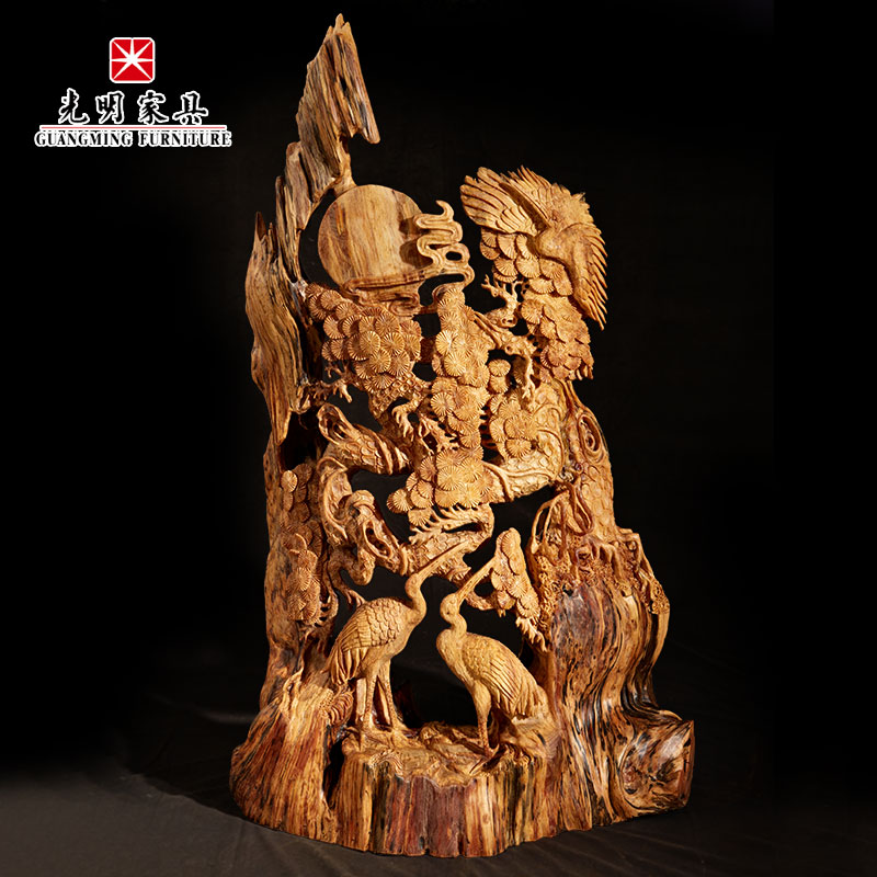 【光明家具】紅松沉香木根藝手工雕刻擺件-松鶴延年【二】 【光明家具】紅松沉香木根藝手工雕刻擺件-松鶴延年【二】