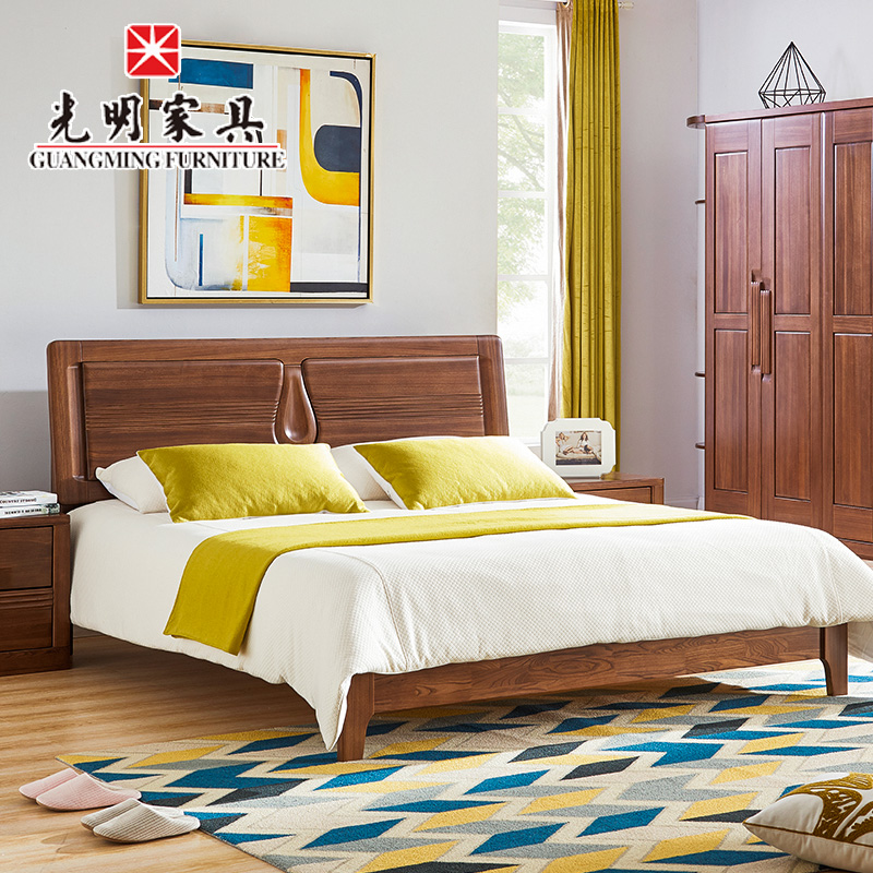 【光明家具】 實木床1.8米床 臥室榆木大床 全實木床858-1507S 【光明家具】 實木床1.8米床 臥室榆木大床 全實木床858-1507S