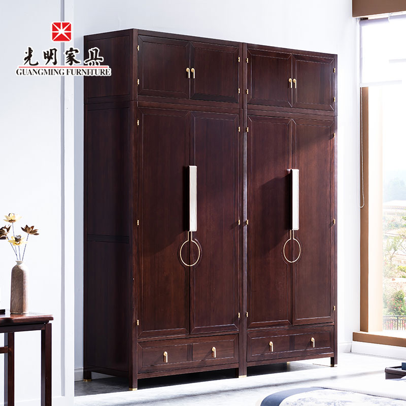 【光明家具】進口紅斑馬木實木衣柜 新中式臥室四門衣柜組合909-2301 【光明家具】進口紅斑馬木實木衣柜 新中式臥室四門衣柜組合909-2301